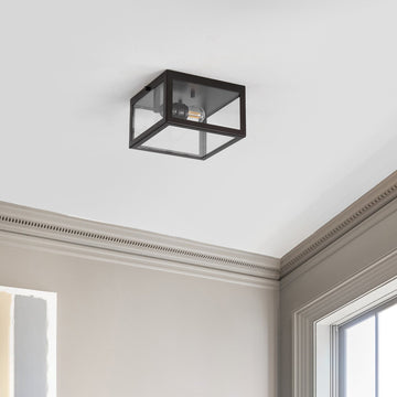 Eleanor 8" Farmhouse Industrial Square Iron/Glass Case LED Flush Mount - JONATHAN Y